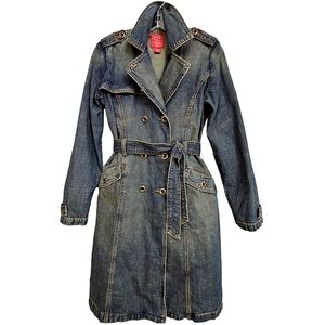 Vintage 90's Lucky Brand Denim Washed Double-breasted Trench Jacket